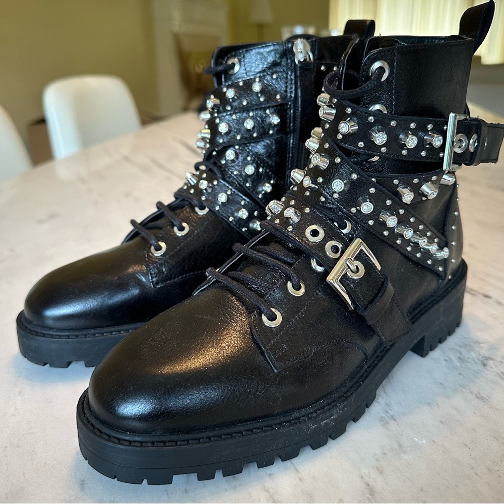 Zara Black Diamond Studded Combat Boots